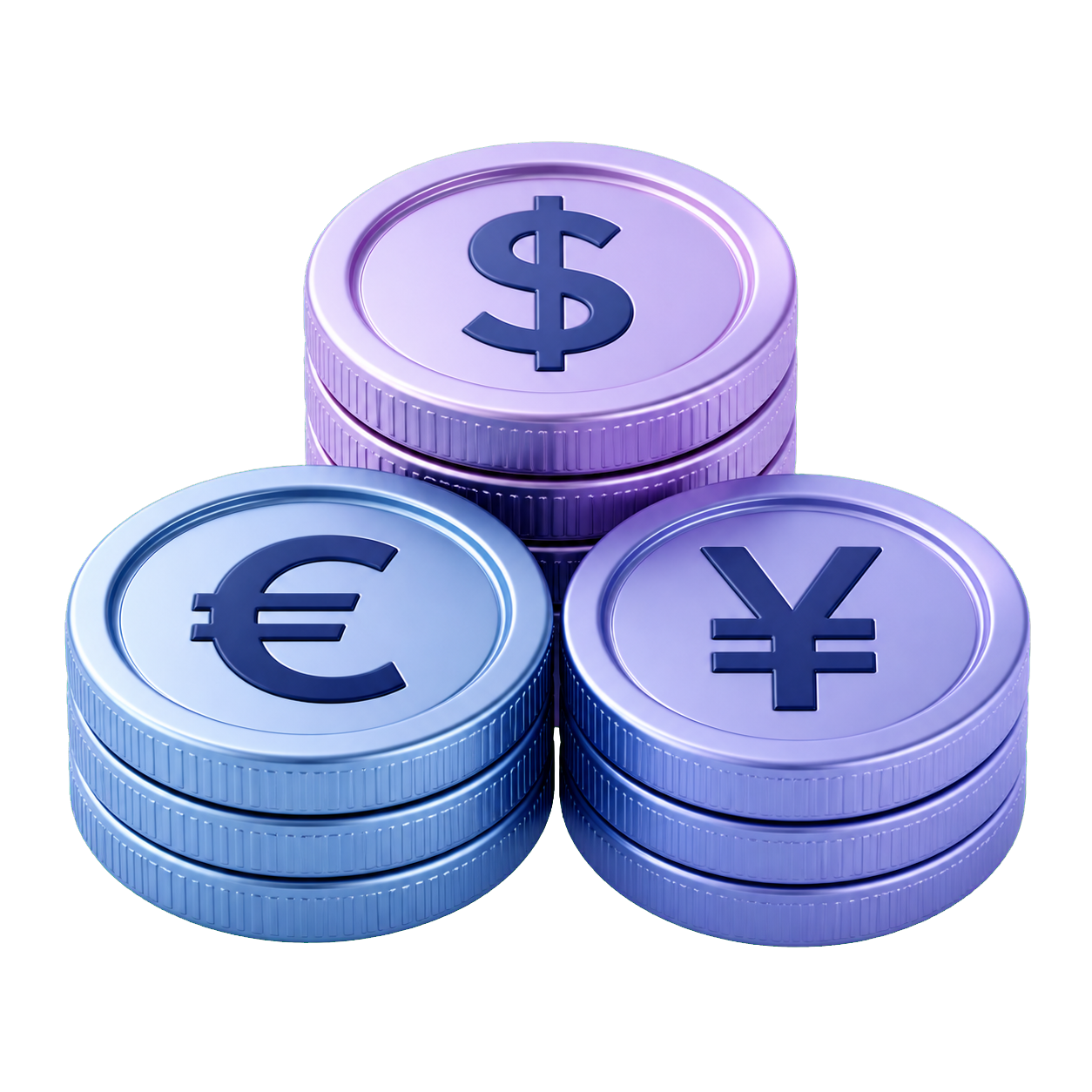 3D currency coins representing global currency markets